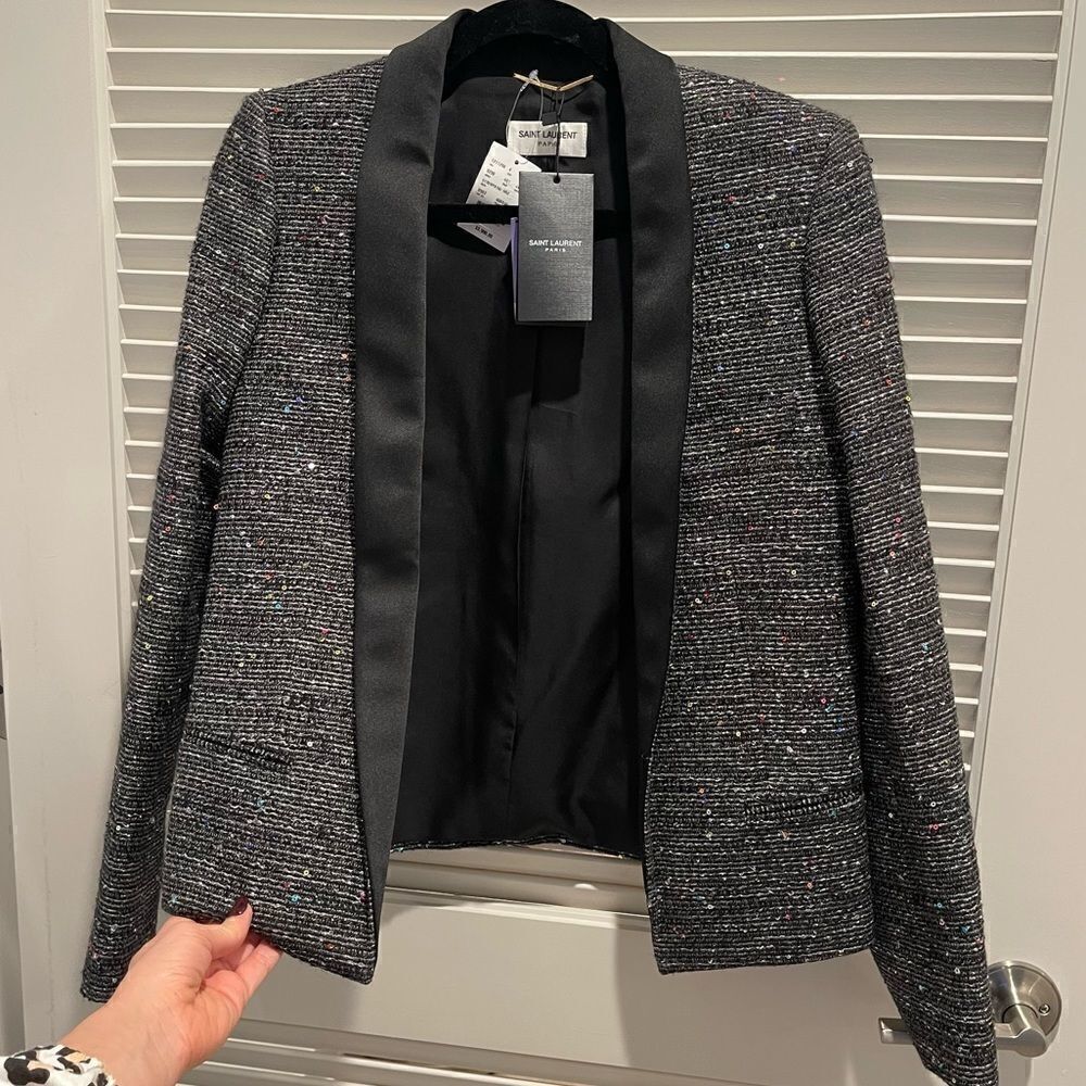 NWT Saint Laurent tweed blazer with sequins - Picture 2 of 9